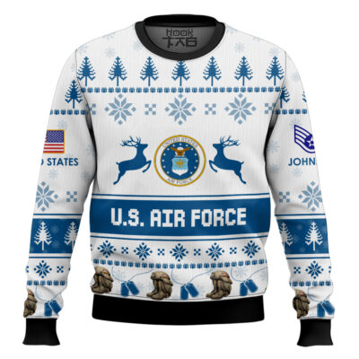 US Air Force Veteran Proudly Served - Custom Name And Rank Ugly Sweater