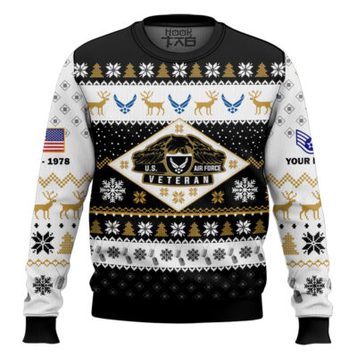 US Air Force Veterans - Custom Name, Rank And Years Of Service Ugly Sweater