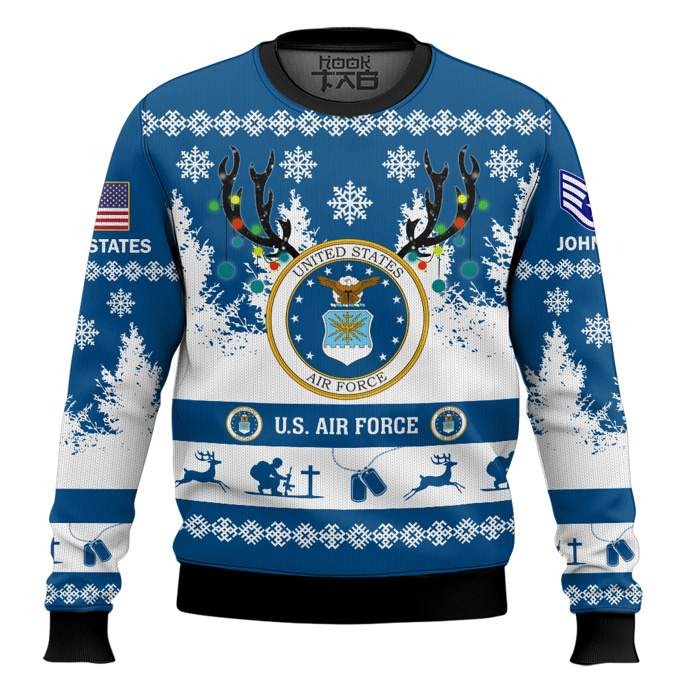 Hooktab US Air Force You'll Never Walk Alone - Custom Name and Rank Ugly Sweater Hooktab US Air Force You'll Never Walk Alone - Custom Name and Rank Ugly Sweater