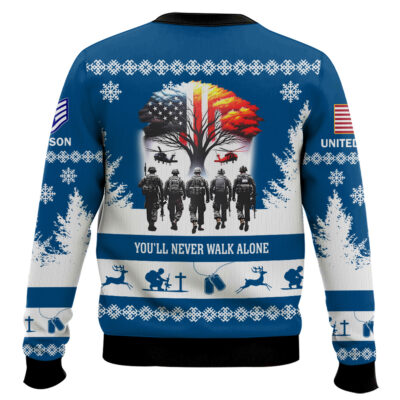 Hooktab US Air Force You’ll Never Walk Alone – Custom Name and Rank Ugly Sweater