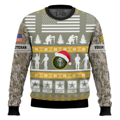 US Army Be Nice To Veterans Remember Santa Is Always Watching - Custom Name And Rank Ugly Sweater