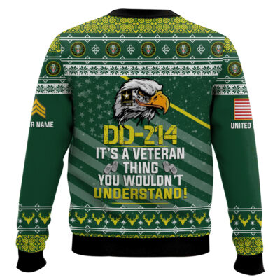Hooktab US Army DD-214 It’s A Veteran Thing You Wouldn’t Understand – Custom Name And Rank Ugly Sweater