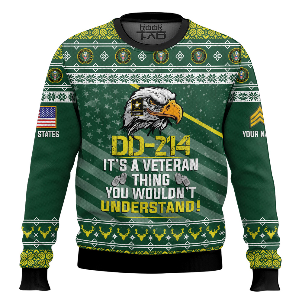 Hooktab US Army DD-214 It's A Veteran Thing You Wouldn't Understand - Custom Name And Rank Ugly Sweater Hooktab US Army DD-214 It's A Veteran Thing You Wouldn't Understand - Custom Name And Rank Ugly Sweater