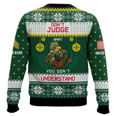 Hooktab US Army Don’t Judge What You Don’t Understand – Custom Name And Rank Ugly Sweater