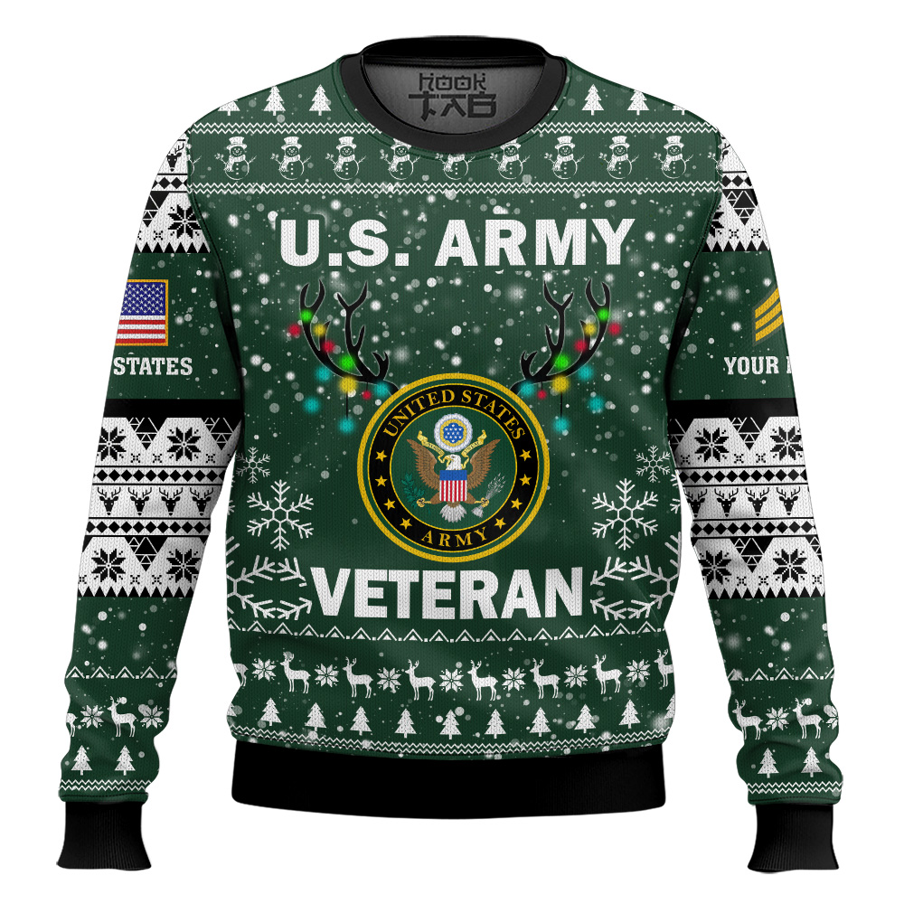 Hooktab US Army Freedom Is The Best Gift - Custom Name And Rank Ugly Sweater Hooktab US Army Freedom Is The Best Gift - Custom Name And Rank Ugly Sweater