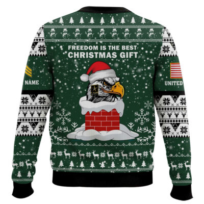 Hooktab US Army Freedom Is The Best Gift – Custom Name And Rank Ugly Sweater