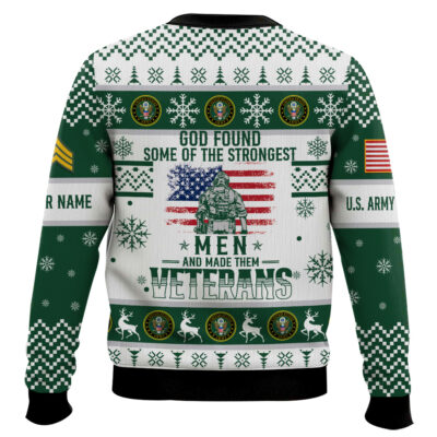 Hooktab US Army God Found The Strongest Men And Made Them Veteran – Custom Name And Rank Ugly Sweater