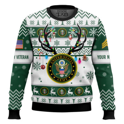 US Army God Found The Strongest Men And Made Them Veteran - Custom Name And Rank Ugly Sweater