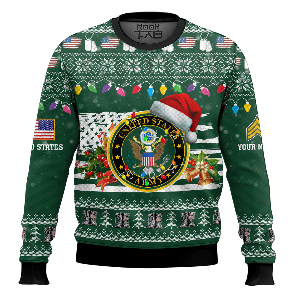 Hooktab US Army Have Yourself A Military Christmas - Custom Name And Rank Ugly Sweater Hooktab US Army Have Yourself A Military Christmas - Custom Name And Rank Ugly Sweater