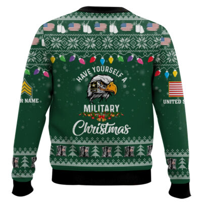 Hooktab US Army Have Yourself A Military Christmas – Custom Name And Rank Ugly Sweater