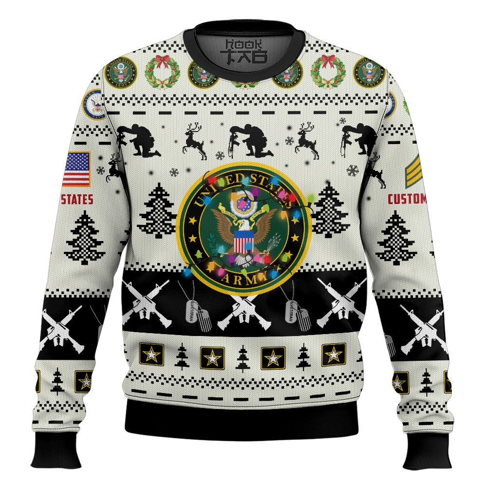 Hooktab US Army Honor the Fallen! - Custom Name And Rank Ugly Sweater Hooktab US Army Honor the Fallen! - Custom Name And Rank Ugly Sweater