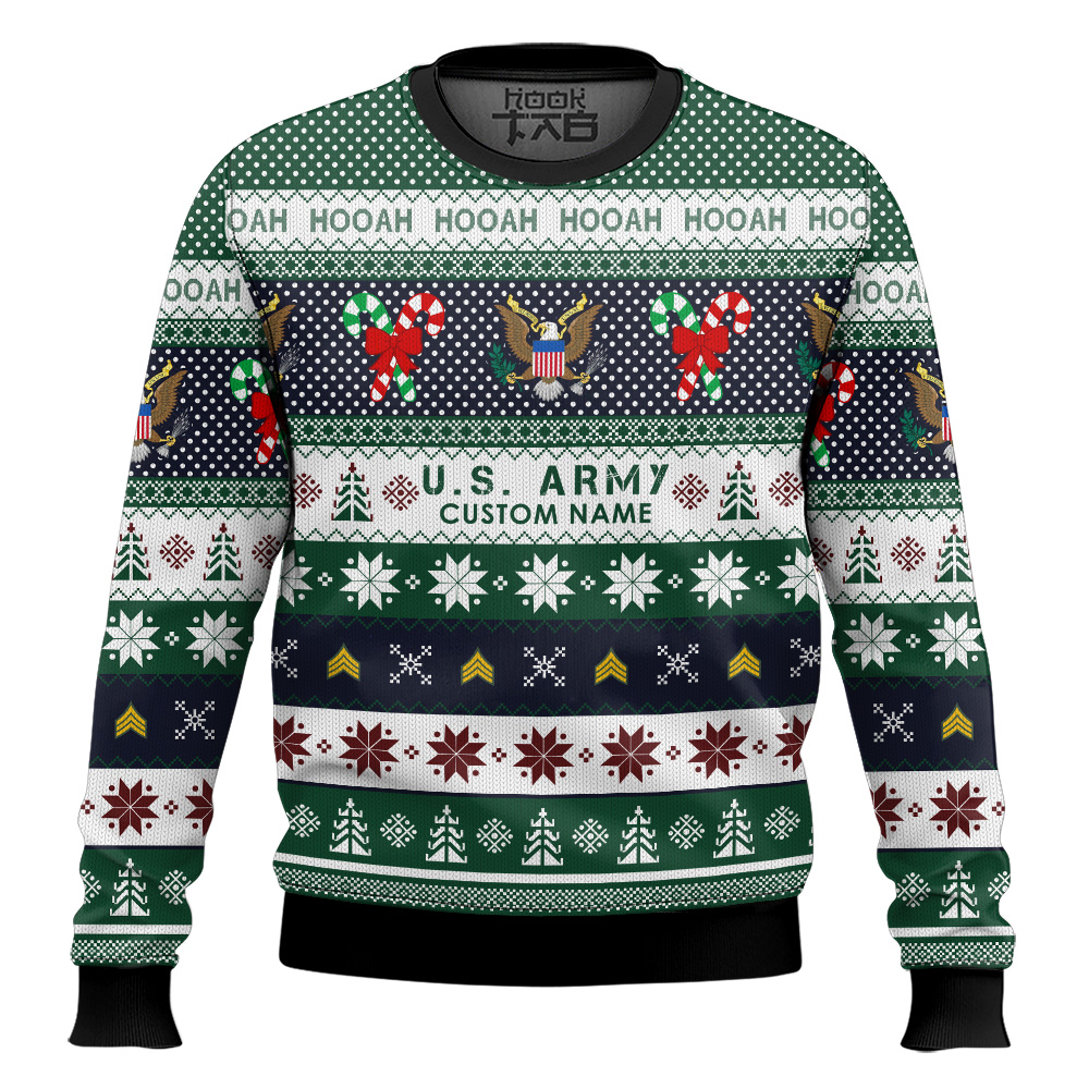 Hooktab US Army Hooah! - Custom Name Ugly Sweater Hooktab US Army Hooah! - Custom Name Ugly Sweater