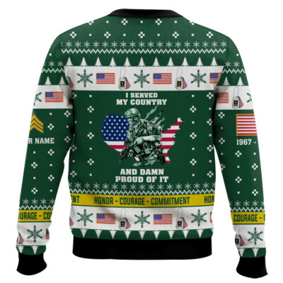 Hooktab US Army I Served My Country And Damn Proud Of It – Custom Name, Rank And Years Of Service Ugly Sweater