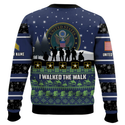 Hooktab US Army I Walked The Walk – Custom Name And Rank Ugly Sweater