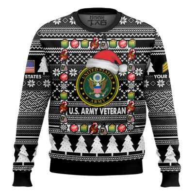 US Army I'm A Veteran, Of Course I'm On The Nice List - Custom Name And Rank Ugly Sweater