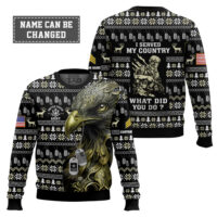 Hooktab US Army Liberty Eagle I Served My Country - Custom Name And Rank Ugly Sweater