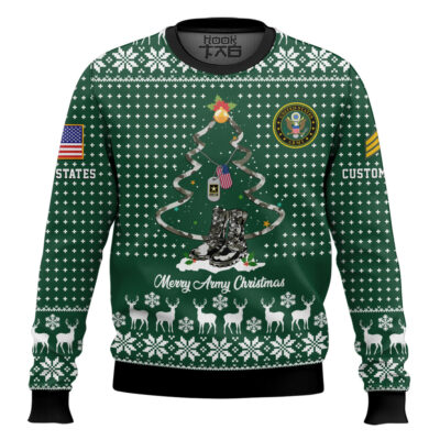 US Army Merry Christmas - Custom Name And Rank Ugly Sweater