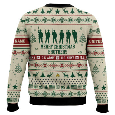 Hooktab US Army Merry Christmas Brothers – Custom Name And Rank Ugly Sweater