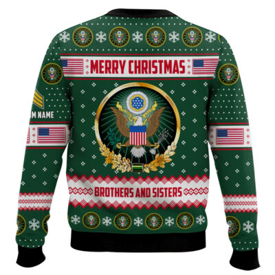 Hooktab US Army Merry Christmas Brothers And Sisters – Custom Name And Rank Ugly Sweater