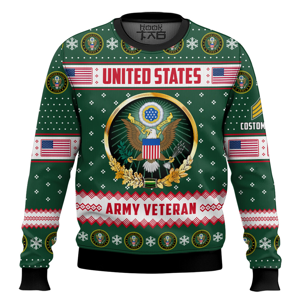 Hooktab US Army Merry Christmas Brothers And Sisters - Custom Name And Rank Ugly Sweater Hooktab US Army Merry Christmas Brothers And Sisters - Custom Name And Rank Ugly Sweater