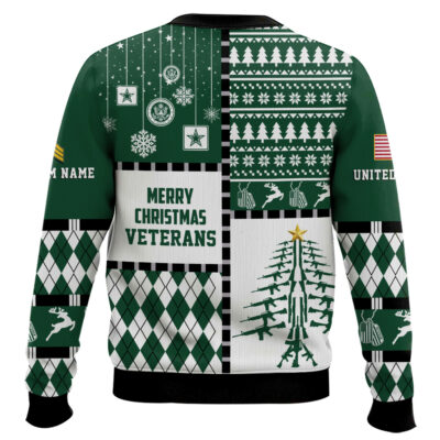 Hooktab US Army Merry Christmas Veteran – Custom Name And Rank Ugly Sweater