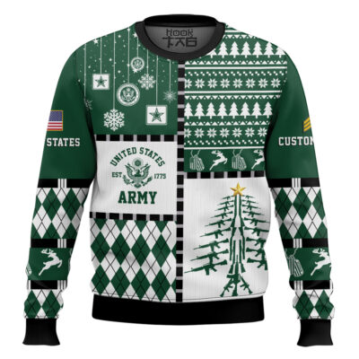 US Army Merry Christmas Veteran - Custom Name And Rank Ugly Sweater