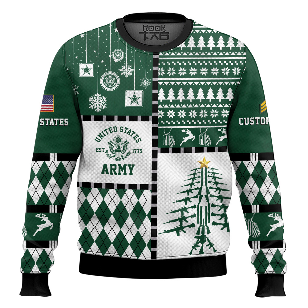Hooktab US Army Merry Christmas Veteran - Custom Name And Rank Ugly Sweater Hooktab US Army Merry Christmas Veteran - Custom Name And Rank Ugly Sweater