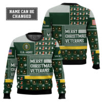 Hooktab US Army Merry Christmas Veterans - Custom Name And Rank Ugly Sweater