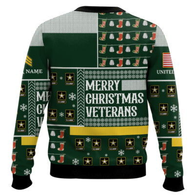 Hooktab US Army Merry Christmas Veterans – Custom Name And Rank Ugly Sweater
