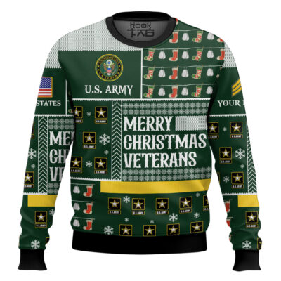 US Army Merry Christmas Veterans - Custom Name And Rank Ugly Sweater
