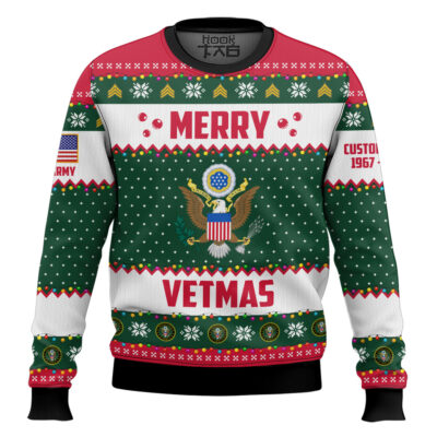 US Army Merry Vetmas - Custom Name And Years Of Service Ugly Sweater