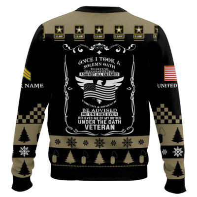 Hooktab US Army Once I Took a Solemn Oath – Custom Name And Rank Ugly Sweater