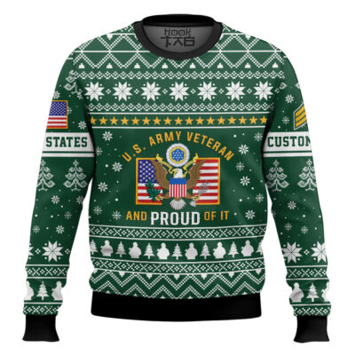 US Army Proud Veteran - Custom Name And Rank Ugly Sweater