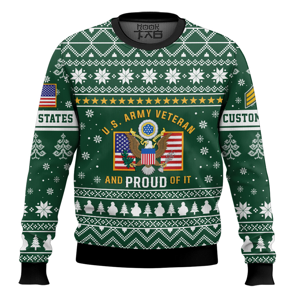 Hooktab US Army Proud Veteran - Custom Name And Rank Ugly Sweater Hooktab US Army Proud Veteran - Custom Name And Rank Ugly Sweater