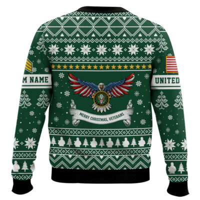 Hooktab US Army Proud Veteran – Custom Name And Rank Ugly Sweater