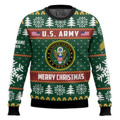 US Army Proud Veteran - Custom Name, Rank And Years Of Service Ugly Sweater