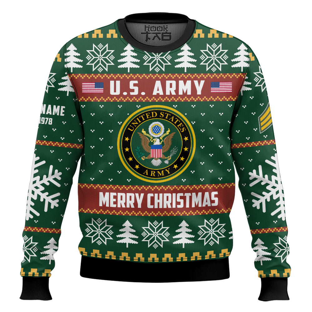 Hooktab US Army Proud Veteran - Custom Name, Rank And Years Of Service Ugly Sweater Hooktab US Army Proud Veteran - Custom Name, Rank And Years Of Service Ugly Sweater