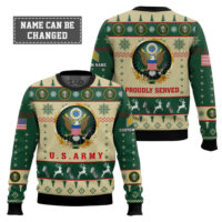 Hooktab US Army Proudly Served - Custom Name And Rank Ugly Sweater