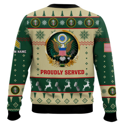 Hooktab US Army Proudly Served – Custom Name And Rank Ugly Sweater