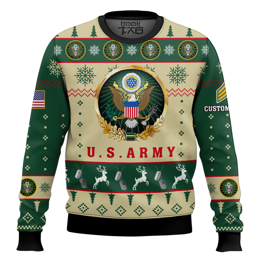 Hooktab US Army Proudly Served - Custom Name And Rank Ugly Sweater Hooktab US Army Proudly Served - Custom Name And Rank Ugly Sweater