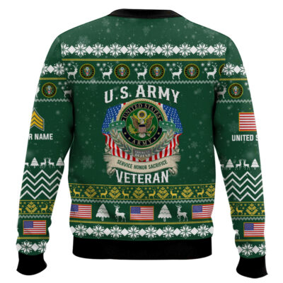 Hooktab US Army Proudly Served Veteran – Custom Name, Rank And Years Of Service Ugly Sweater