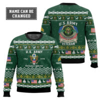 Hooktab US Army Proudly Served Veteran - Custom Name, Rank And Years Of Service Ugly Sweater