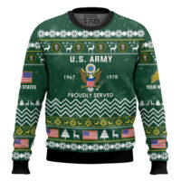 Hooktab US Army Proudly Served Veteran - Custom Name, Rank And Years Of Service Ugly Sweater