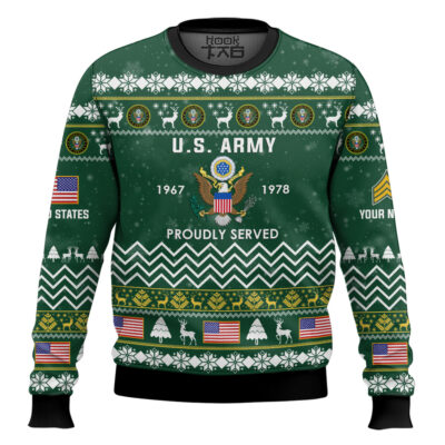 US Army Proudly Served Veteran - Custom Name, Rank And Years Of Service Ugly Sweater