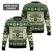 Hooktab US Army Santa's Favourite Veterans - Custom Name And Rank Ugly Sweater