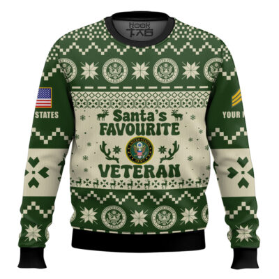 US Army Santa's Favourite Veterans - Custom Name And Rank Ugly Sweater