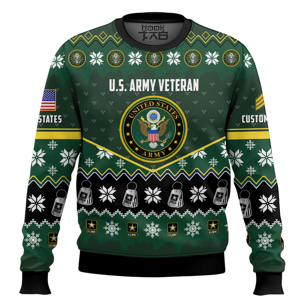 Hooktab US Army Strong And Brave - Custom Name And Rank Ugly Sweater Hooktab US Army Strong And Brave - Custom Name And Rank Ugly Sweater