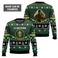 Hooktab US Army Strong And Brave - Custom Name And Rank Ugly Sweater