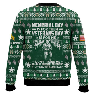 Hooktab US Army Thank My Brothers And Sisters That Never Came Back – Custom Name And Rank Ugly Sweater