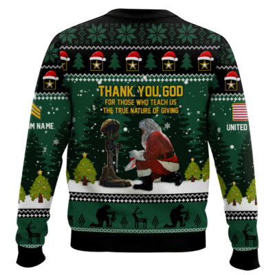 Hooktab US Army Thank You God – Custom Name And Rank Ugly Sweater